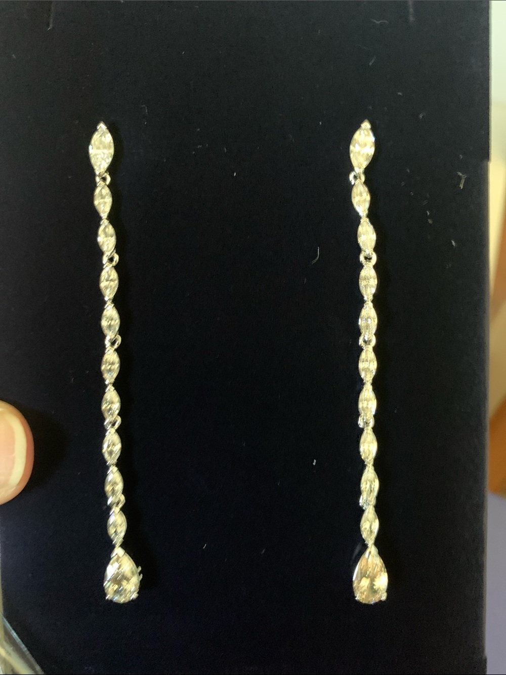 Swarovski Long Drop Crystal Earrings - Silver Tone